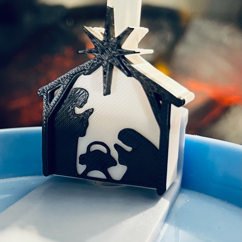 Black and White Nativity Scene Straw Charm
